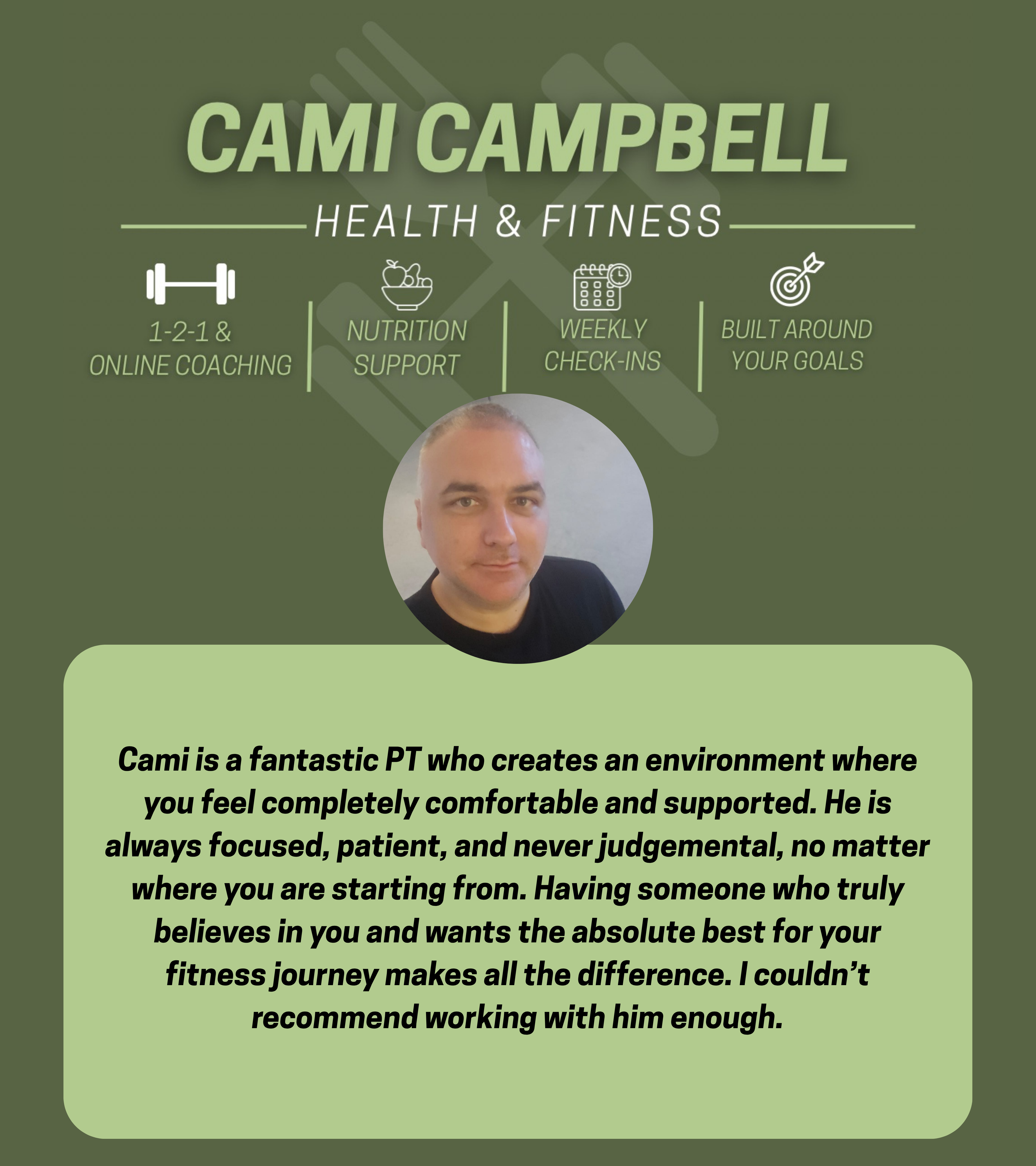 Client testimonial 2 for Cami Campbell Health & Fitness
